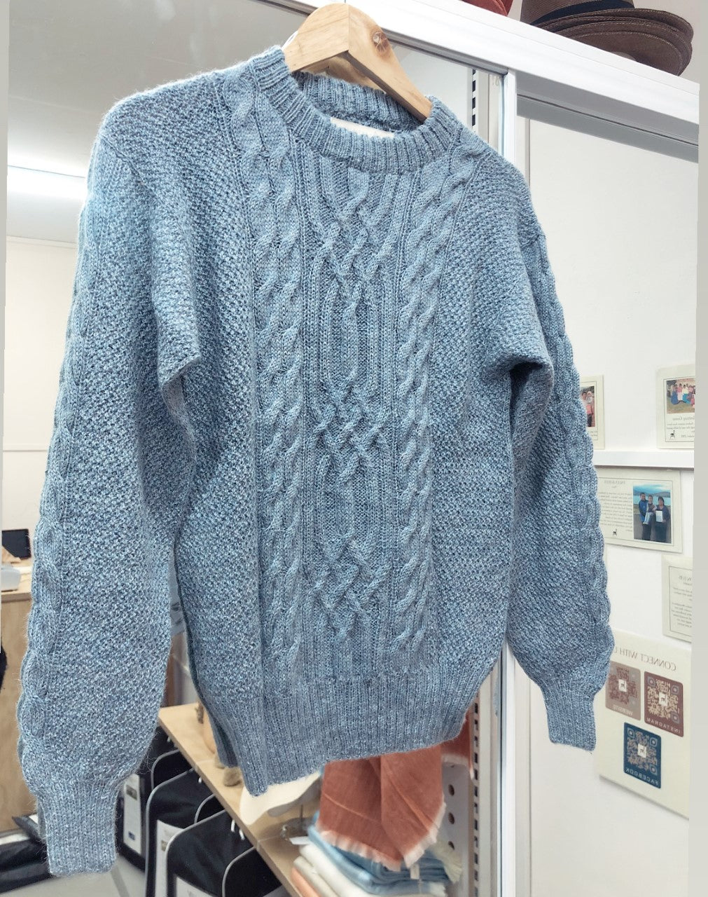 light blue hand knit alpaca sweater australia#colour_steel