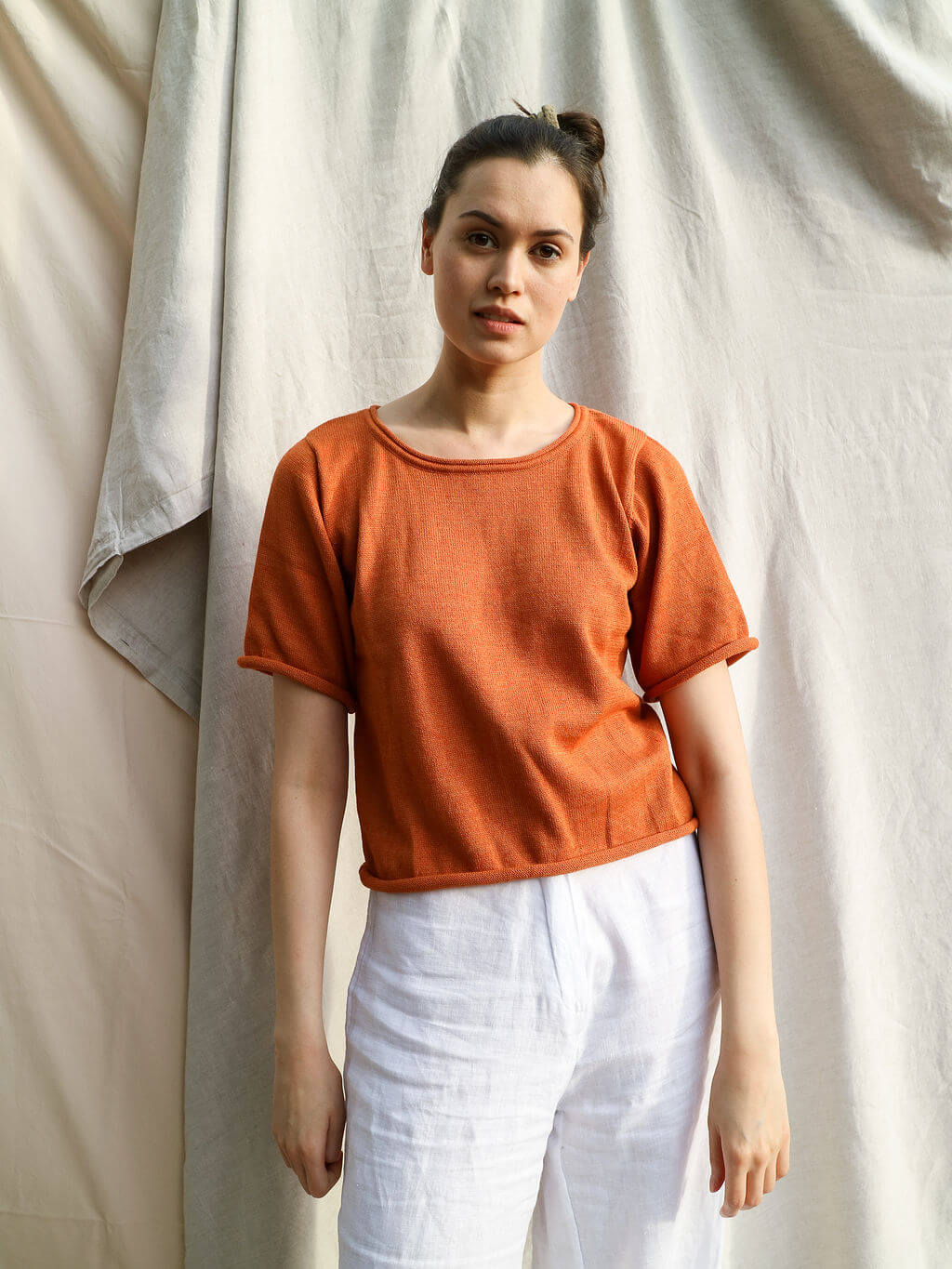 alpaca short sleeve top#colour_burnt-orange