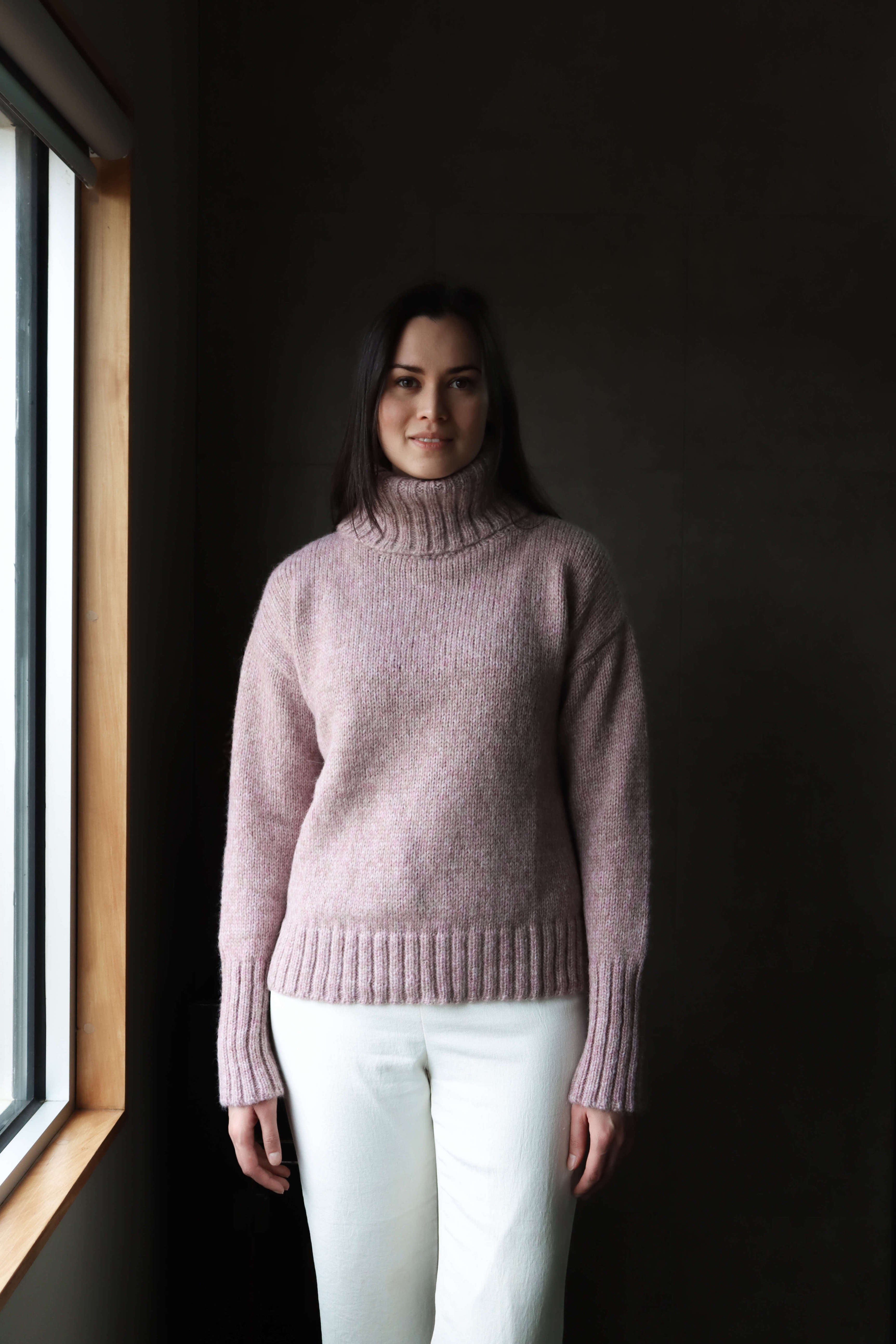 chunky knit pink alpaca turtleneck jumper#colour_white-rose
