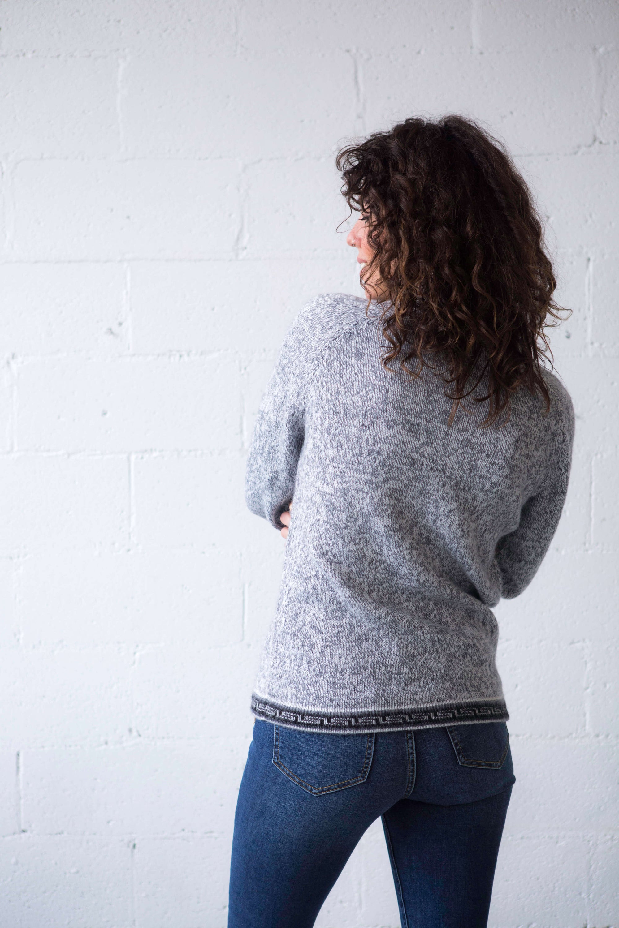 grey marle pattern alpaca sweater