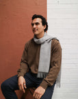 light grey alpaca narrow scarf for men
