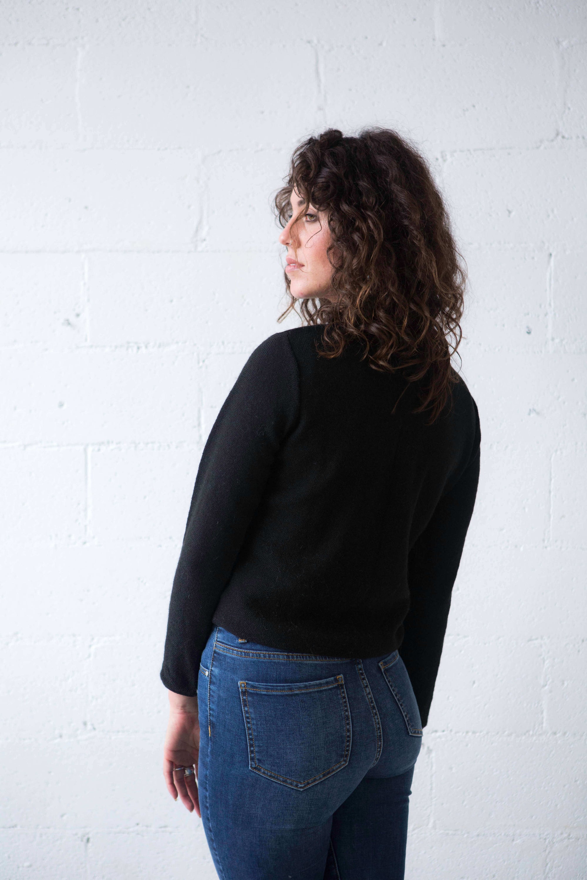 long sleeve alpaca knit top black