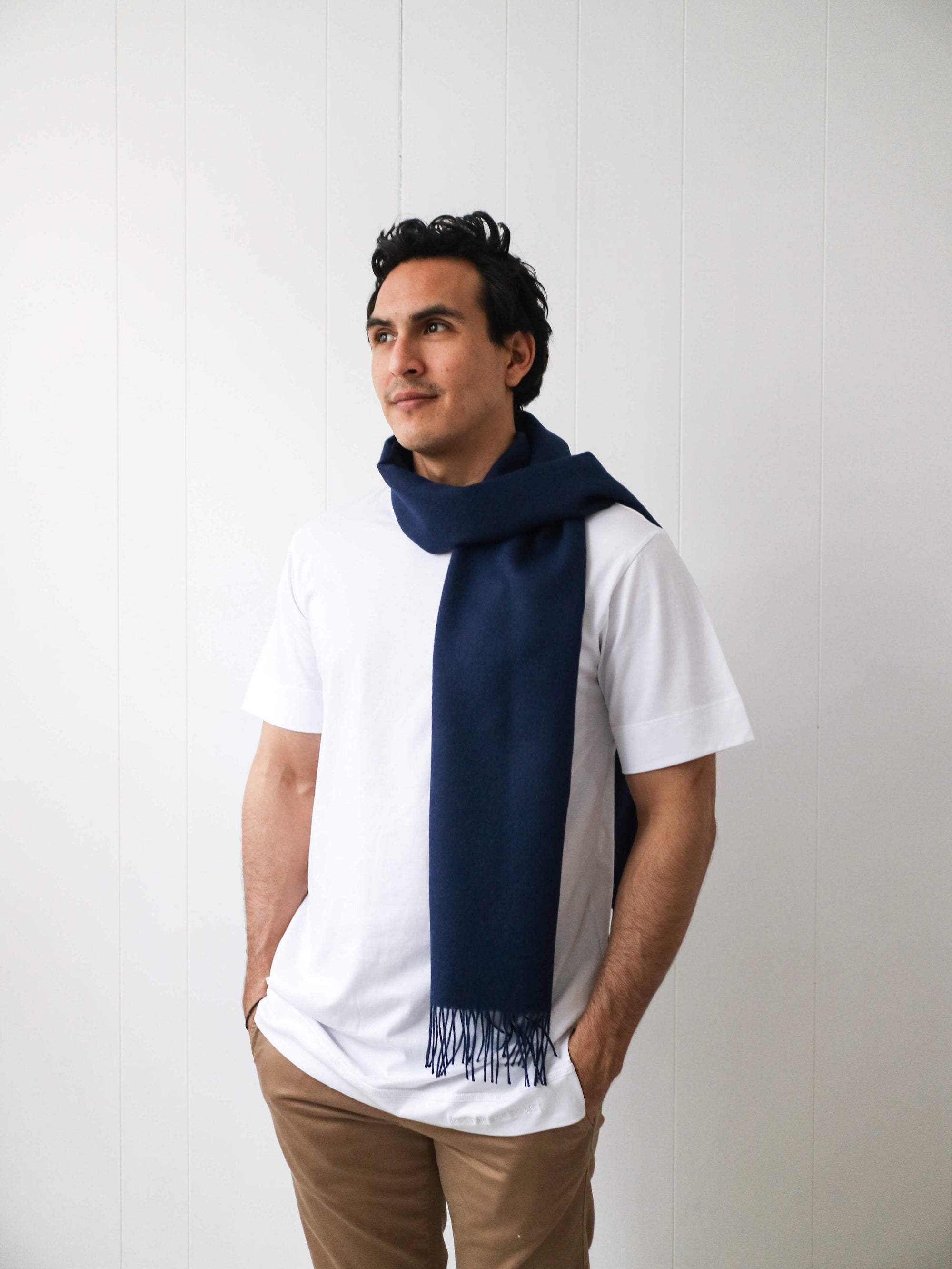 navy baby alpaca scarf for men