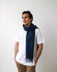 navy baby alpaca scarf for men